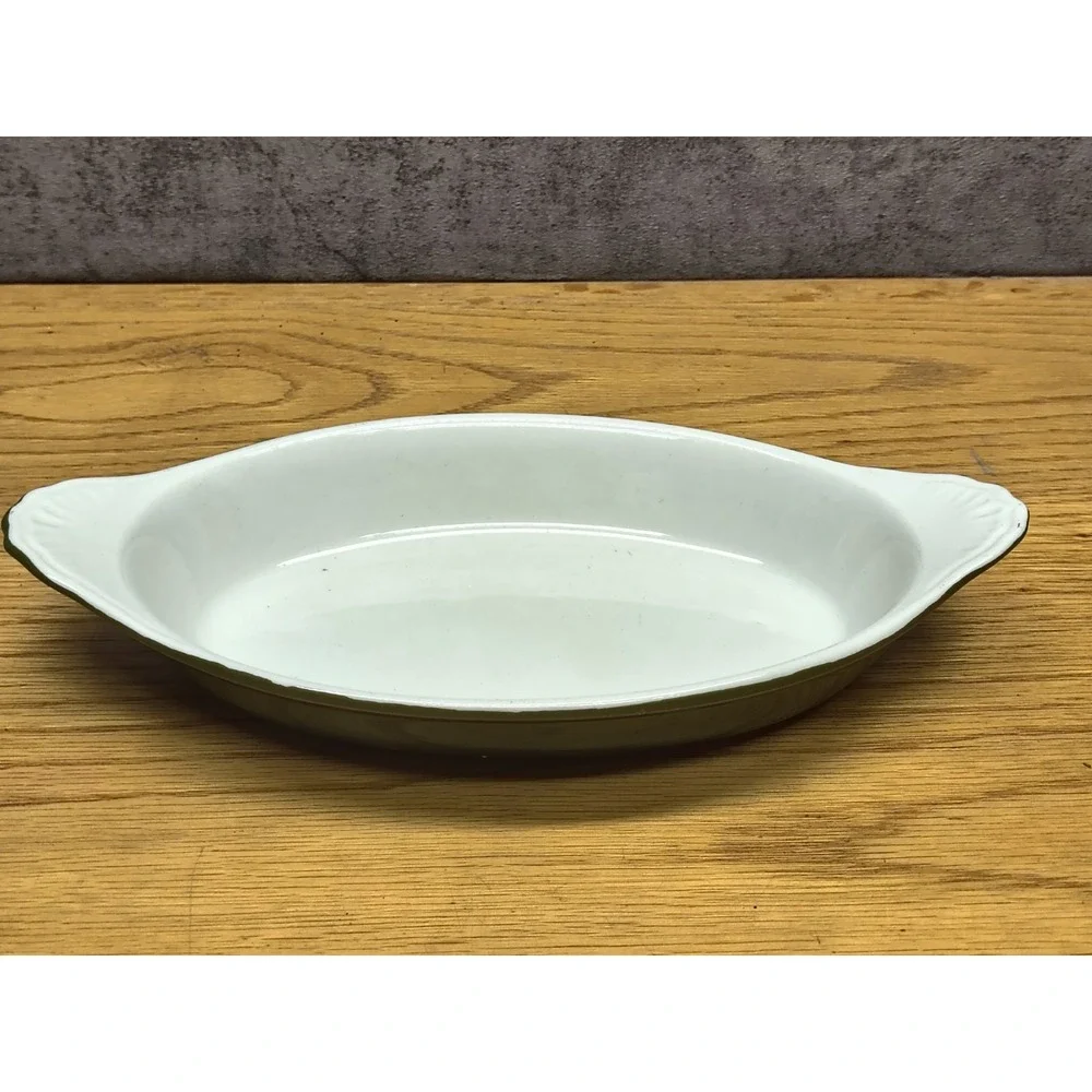 Baking Dish Au Gratin Hall USA 528 Green‎ & White Casserole
